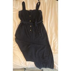 Ana a new approach Navy Pinstripe Sleeveless Belted Wide-Leg Jumpsuit M